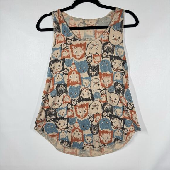 Unbranded Tops - Cat Faces Graphic Print Racer Back Womens Tank Top Size Small Kitten Kitty